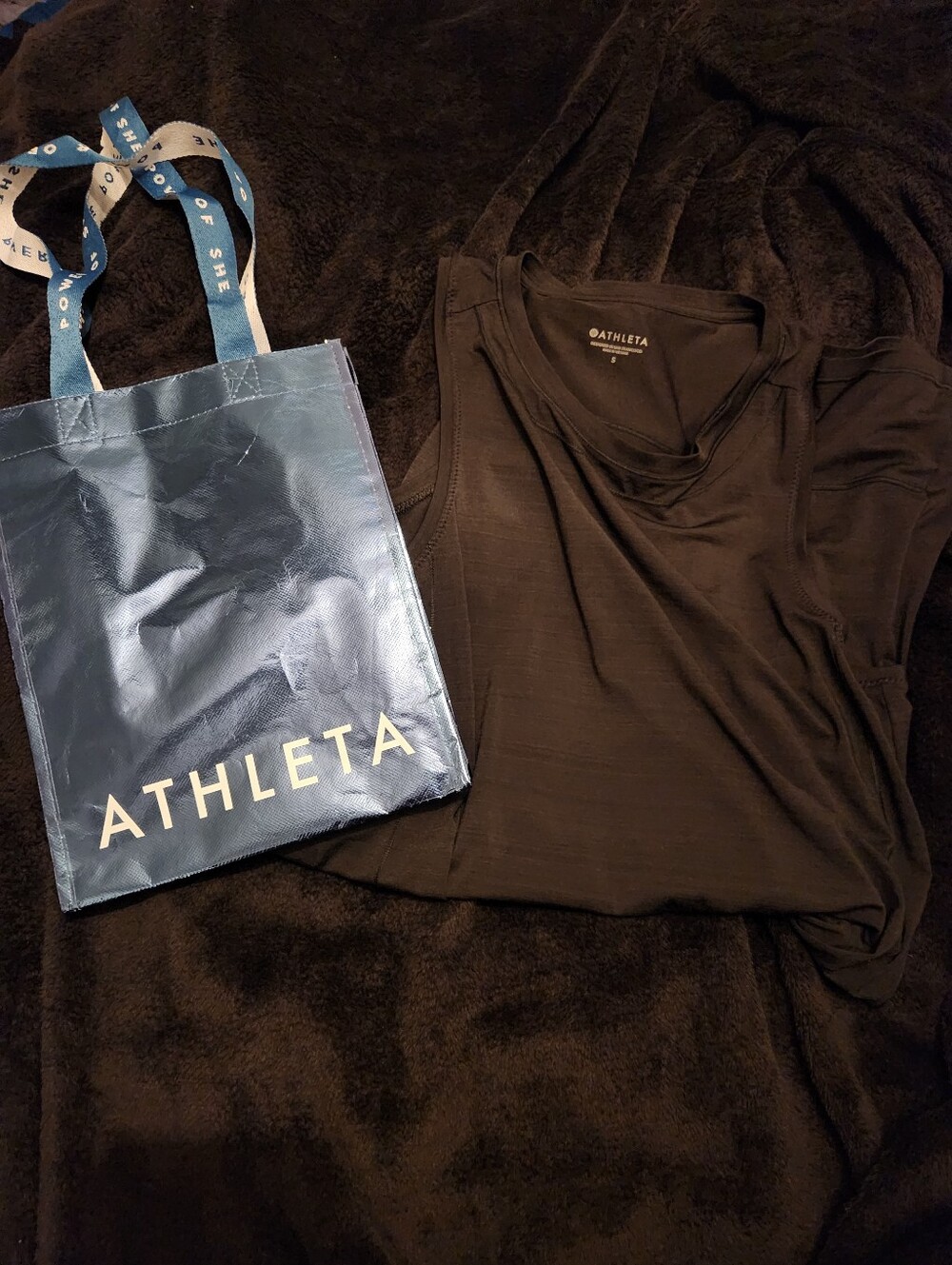 Athleta Navy Reusable Tote Bag And Black Workout Dress